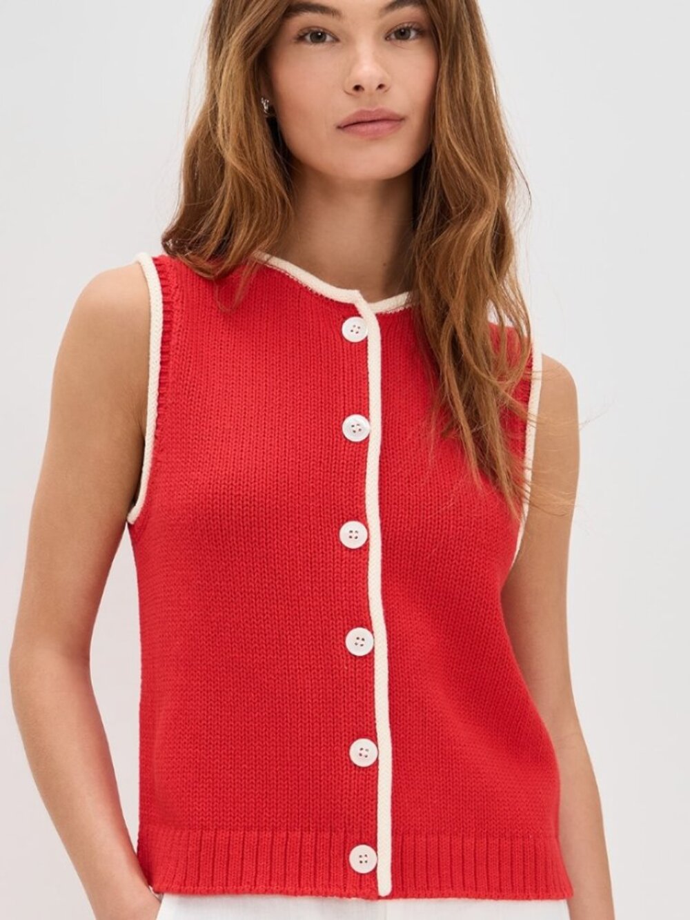 Alex Mill Bridget Tipped Vest in Red/Ivory